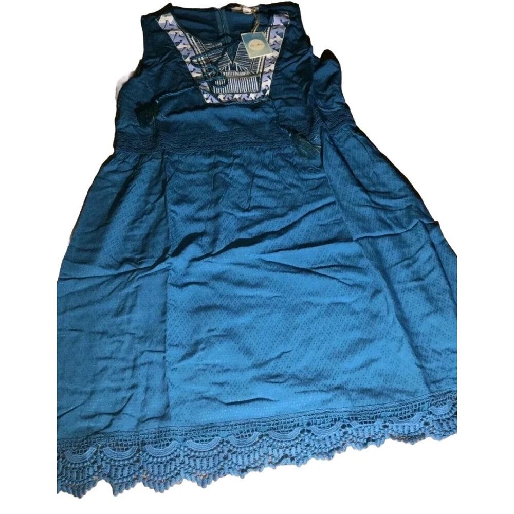 Ella Moon V-neck Tie Front Shoulder Dress Teal Size Large